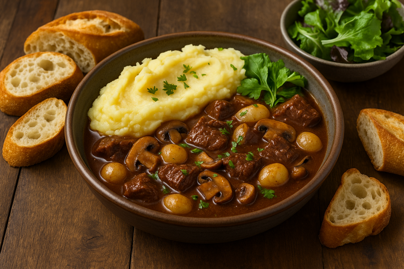 Classic French Boeuf Bourguignon with Vegetables & Red Wine image