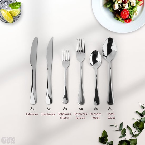 Cuisio 36-Piece Cutlery Set – Elegant Silver & Stainless Steel Flatware for 6 – Includes Spoons, Forks, Knives & Steak Knives – Dishwasher Safe - Image 5